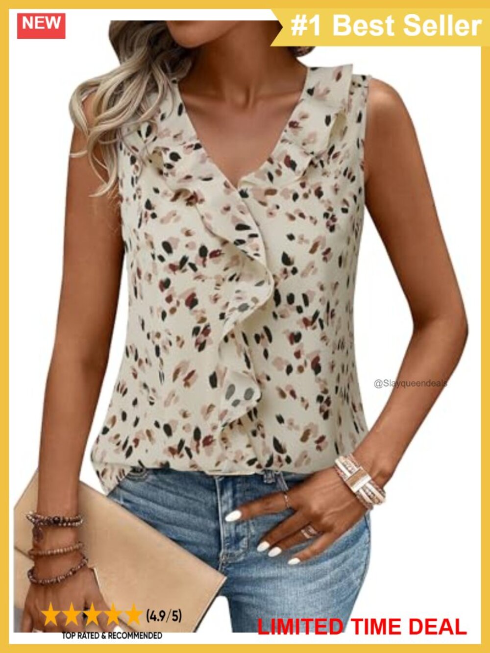 Sleeveless V-Neck Ruffle Tank Top Business Casual Work Blouse